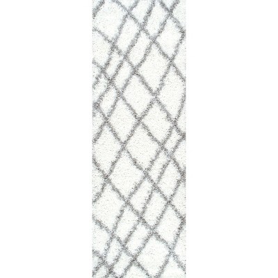 Nuloom Alvera Moroccan 2x8 Runner Shag Rug for Living Room Bedroom Dining Room Nursery Entryway Hallway, White/Grey
