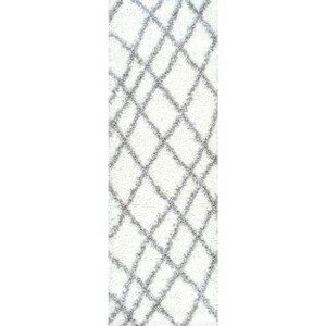 Nuloom Alvera Moroccan 2x8 Runner Shag Rug for Living Room Bedroom Dining Room Nursery Entryway Hallway, White/Grey - 1 of 4