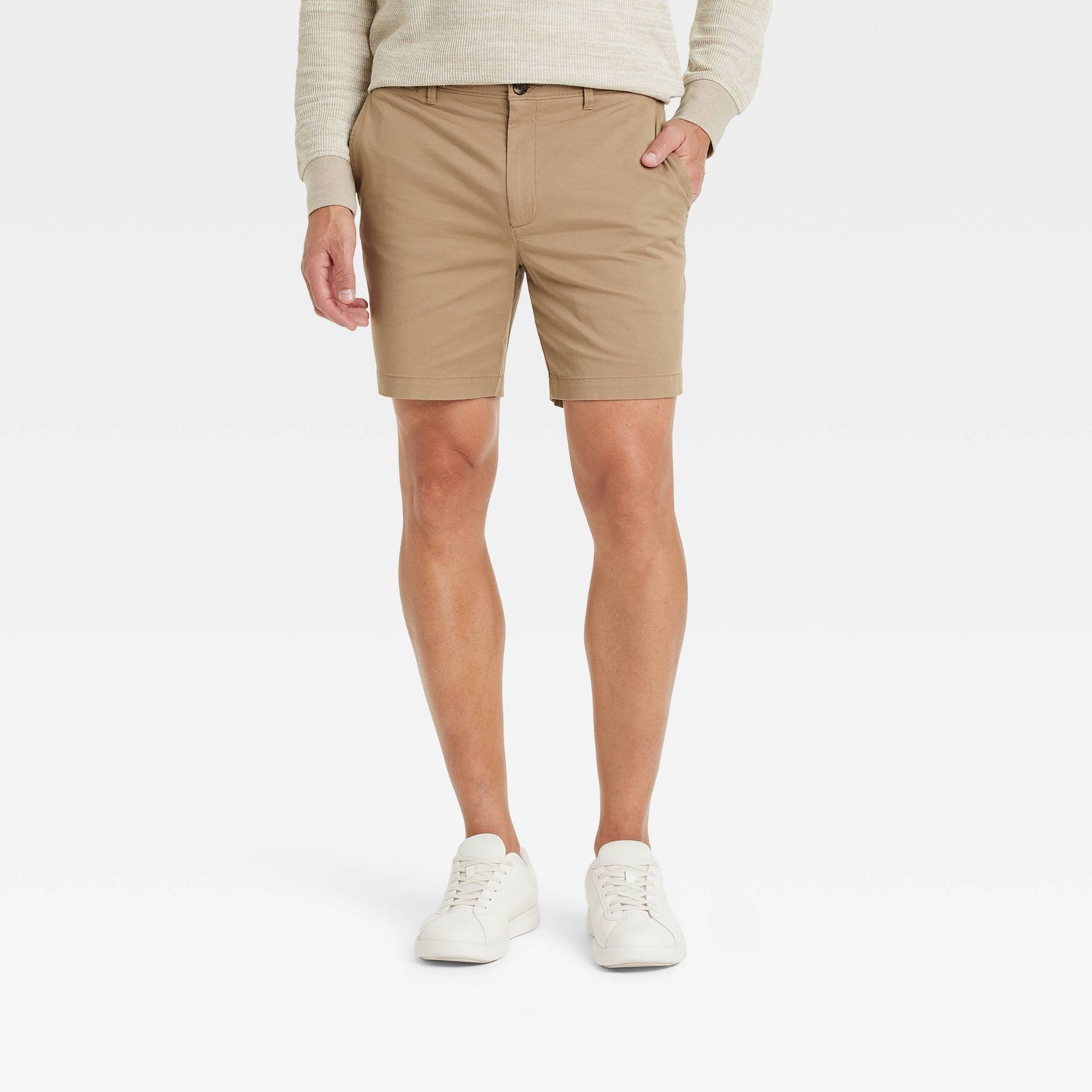 Men's Every Wear 7" Flat Front Chino Shorts - Goodfellow & Co™ Sculptural Tan 38: Slim Fit, Mid Rise, Stretch