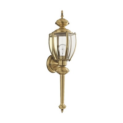 Antique Brass Lantern Sconce with Clear Beveled Glass, 1-Light