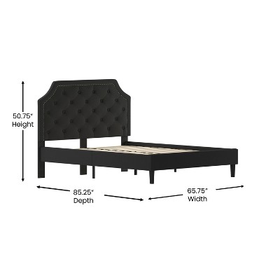 Elegant Queen-Sized Black Fabric Upholstered Bed with Nailhead Trim