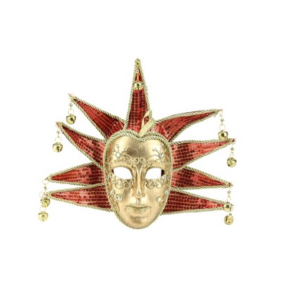 Allstate Floral 9" Gold and Red Sequins Ornate Minstrel Masquerade Mask Christmas Ornament