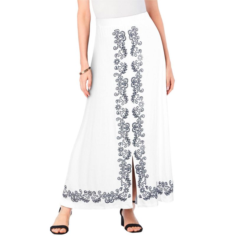 Roaman's Women's Plus Size Embroidered Maxi Skirt, 1 of 2