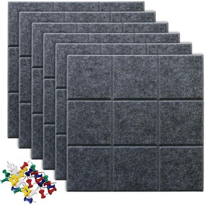 Maison Large Felt Self Adhesive Cork Board Tiles w/30 Push Pins Photos Memo Board Bulletin Board 12"x12" - 6 Pack