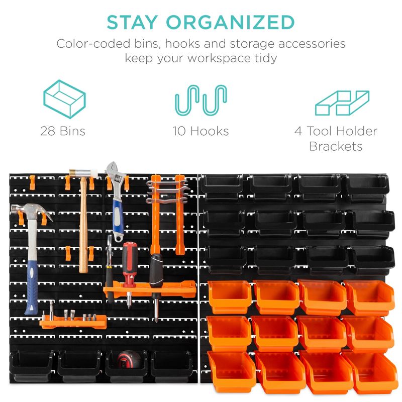 Best Choice Products 38x21.25in 44-Piece Wall Mounted Garage Storage Rack, Tool Organizer w/ 110lb Capacity, 2 of 8