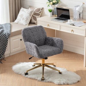 ALEXOUN Cute Faux Fur Swivel  Home Office Chair,Upholstered Vanity Chair for Girls & Kids,Height Adjustable and Tiltable,for Office,Small Space - 1 of 4