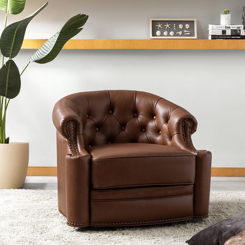 Flavio 32.75'' Wide Genuine Leather Swivel Chair | ARTFUL LIVING DESIGN, 2 of 11