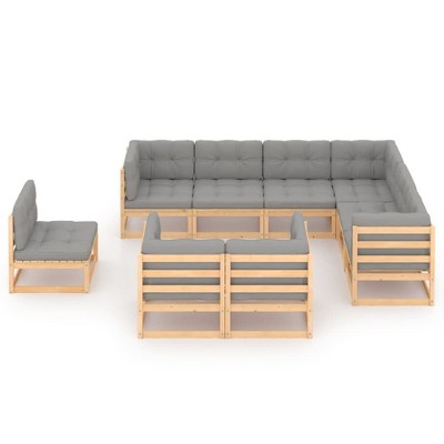 vidaXL 9 Piece Patio Lounge Set with Cushions Solid Wood Pine - Natural With Cushions