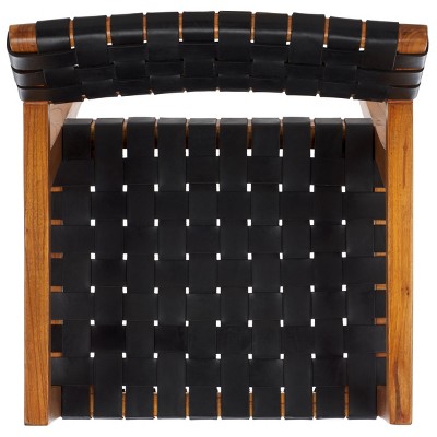 Cire Black Leather and Natural Wood Side Chair