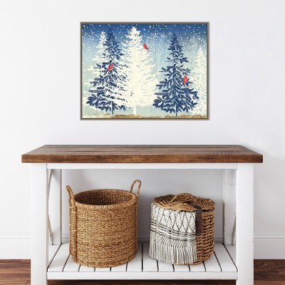 Snowy Christmas Trees Framed Canvas Wall Art Print