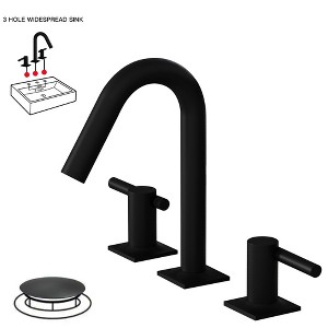 BWE 8 in. Widespread Double Handle Bathroom Faucet Water-Saving With Drain Kit In Matte Black - 1 of 4