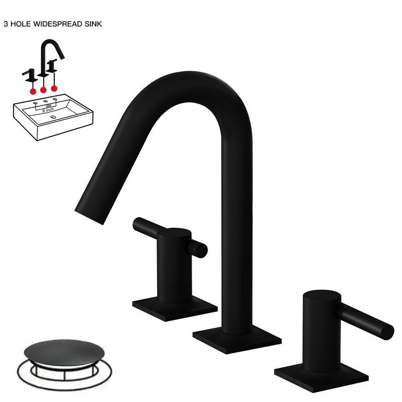 BWE 8 in. Widespread Double Handle Bathroom Faucet Water-Saving With Drain Kit In Matte Black, 1 of 8