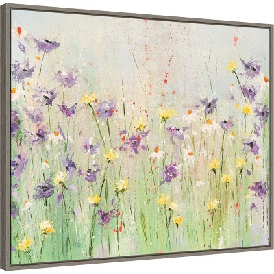 Pastel Floral Meadow Framed Canvas Wall Art Print