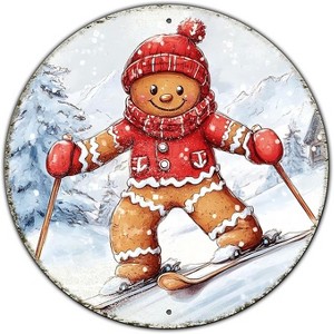 Lomsoe Round Gingerbread Man Ski Vintage Metal Sign Skiing Sign, Office Sign Home Decor Ski Lodge Decor Cabin Tin Sign 8 * 8 in - 1 of 1