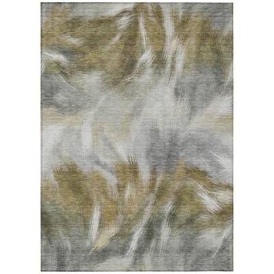 Pewter And Silver Abstract Washable Indoor Outdoor Area Rug