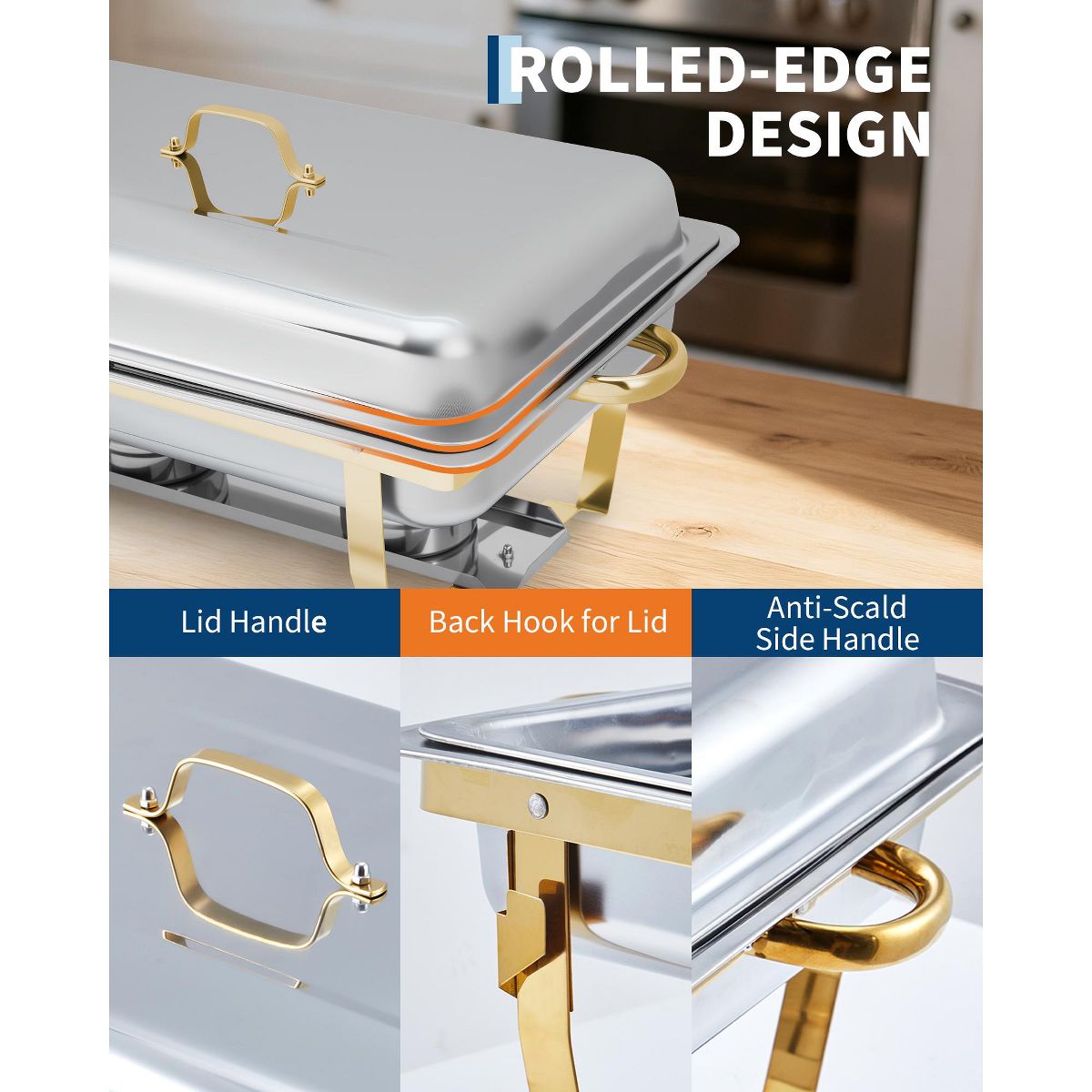 Garvee Chafing Dishes for Buffet Set of 2, 8QT Stainless Steel Rectangular Chafer with Lid, Buffet Server Food Warmer for Parties Catering, Silver - thumbnail 7