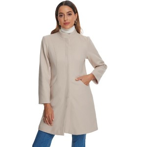 Allegra K Women's Winter Stand Neck Warm Long Single Breasted Pea Coat - 1 of 4