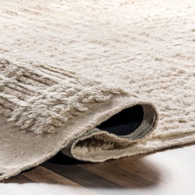 Crissy Crosshatch Shag Wool and Cotton Beige Area Rug