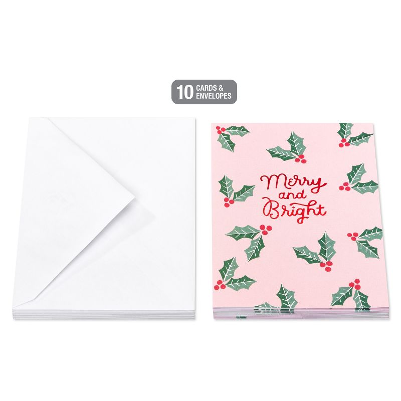 10ct Pink Merry and Bright Blank Christmas Cards, 5 of 8