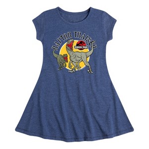 Girls' - Jurassic Park - Raptor Trainer Fit & Flair Cap Sleeve Graphic Dress - 1 of 3