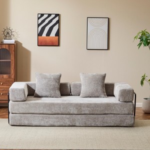 VASIP Chenille Floor Couch Sofa Bed,Convertible Compression Sleeper Sofa with Pillow Back Support, for Living Room, Bedroom,Light Gray - 1 of 4