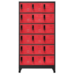 vidaXL Steel Locker Cabinet, Modern Design, with Lockable Doors, Name Tag Holders, Anthracite and Red - 35.4"x15.7"x70.9" - 1 of 4