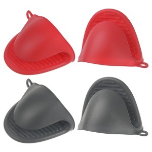 Unique Bargains Heat Resistant Kitchen Utensil Sets Silicone Oven Mitts 4 Pcs - 1 of 4