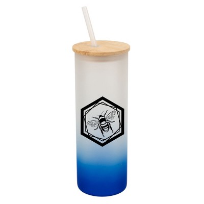 Elanze Designs Hexagon Honey Queen Bumble Bee Wrap-Around Design 25 Ounce Frosted Gradient Glass On-The-Go Coffee Travel Skinny Tumbler Mug Cup,