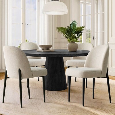 Upholstered Dining Chairs with Linen Blend Fabric and Metal Legs, Modern Armless Side Chairs for Dining Room-Maison Boucle