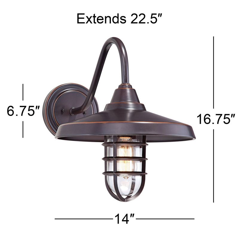 John Timberland Marlowe Rustic Industrial Outdoor Wall Light Fixtures Set of 2 Painted Bronze Hooded Cage 13" Clear Glass for Exterior, 4 of 8
