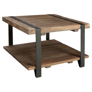 27" Modesto Square Coffee Table Brown - Alaterre Furniture: Rustic Industrial Style, Fixed Shelf, Metal Frame - 1 of 4