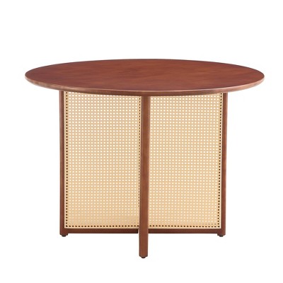 Syemin End Tables, Solid Wood Dining Table with Imitation Rattan for Dining Room Living Room Office, Brown, 42"*42"*29.5"