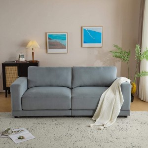 ORRD 81" Modern Square Arm Sofa, Soft Velvet Upholstery, Deep Cushions & Sturdy Legs, Gray, for Living Room or Bedroom - 1 of 4