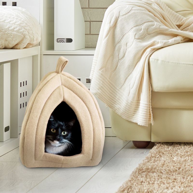 Pet Adobe Enclosed Igloo Cat Bed - Pet Tent With Removable Cushion Pad - Tan, 3 of 7