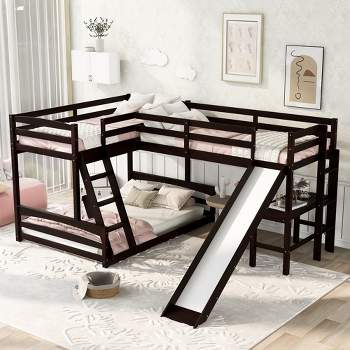 Costway Twin Size Loft Bed W/ Desk & Shelf 2 Ladders & Guard Rail For Kids  Teens Bedroom Brown/grey/white : Target