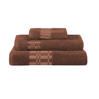 100% Cotton Medium Weight Geometric Border 3 Piece Assorted Bathroom Towel Set by Blue Nile Mills