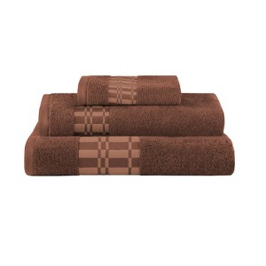 100% Cotton Medium Weight Geometric Border 3 Piece Assorted Bathroom Towel Set by Blue Nile Mills - 1 of 4