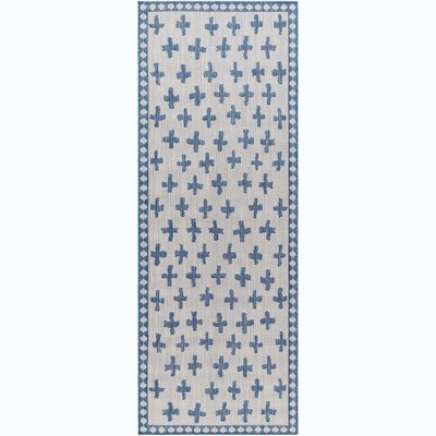 Mark & Day Thornhill 2'7"x7'3" Runner Woven Indoor & Outdoor Area Rugs Cream/Navy: Stain-Resistant, Pet Friendly, Bohemian Style