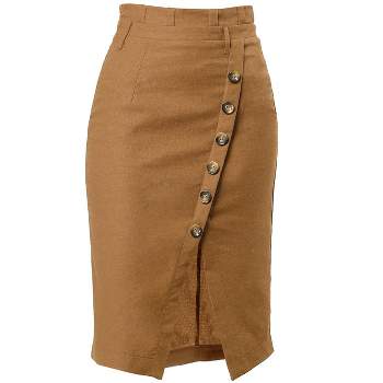 Allegra K Women's Vintage Button Decor Belted Split Front Knee Length Pencil Skirt