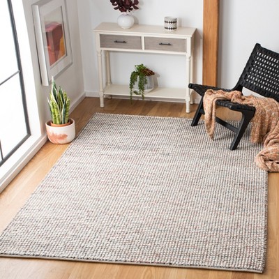 Ivory and Grey Handwoven Wool Rectangular Area Rug 8' x 10'