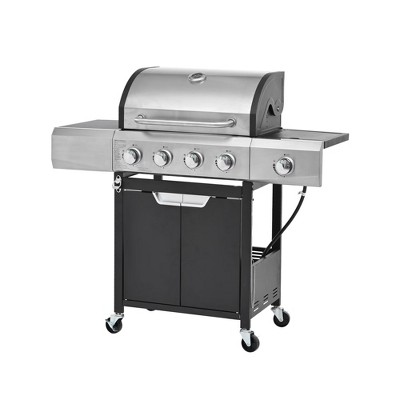 NAYSAYE Grill Racks 4 Burner Stainless Steel Gas Grill with Side Burner and Cover for Outdoor BBQ, Silver, 47.24"*17.3"*44.8"