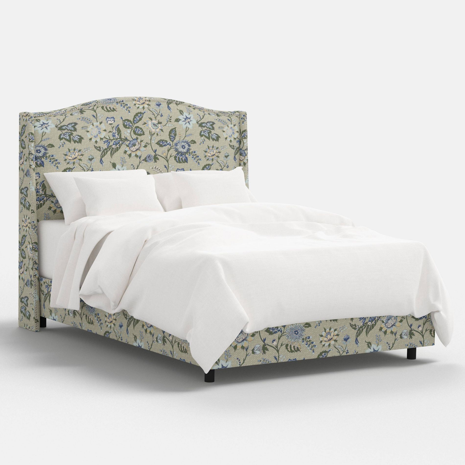 Beckett King Size Nail Button Wingback Bed in Adelaide Floral Moss - Threshold™