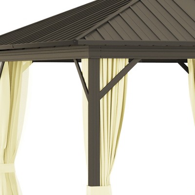 Cream White Metal Hardtop Gazebo with Curtains and Netting