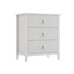Fluted Dresser for Bedroom 27.5" Wide, 3-Drawer Wood Dresser Nightstand for Bedroom, Modern Chest of Drawers - 1 of 4