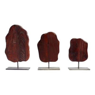 Moti Samarth Solid Wood Decor on Iron Stand in Sandblasted Brown (Set of 3)
