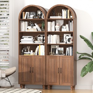 Buenhomino 71" Tall Arched Pantry Cabinet, Mid Century Bookcase with Adjustable Shelf & Doors, Wood Storage Cabinet for Dining Room, Living Room - 1 of 4