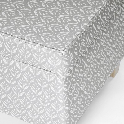 Light Gray Tufted Fabric Square Storage Ottoman with Wood Legs