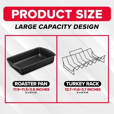 BAKKEN Large Gray Marble Nonstick Carbon Steel Turkey Roasting Pan with Rack