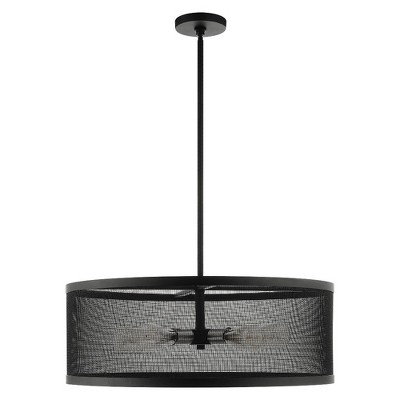 Sleek Industro Drum Chandelier with Stainless Mesh Shade, Black/Brushed Nickel