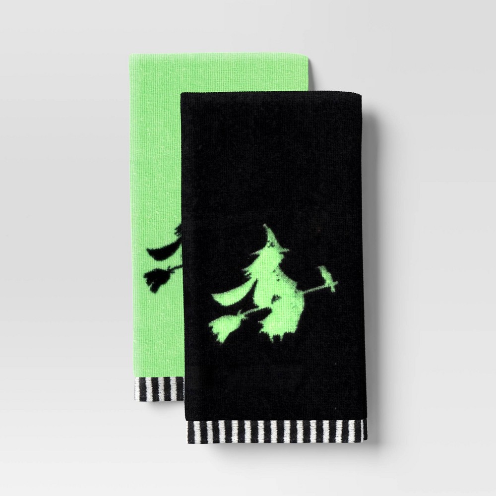 2pk Halloween Witch Hand Towel Set Black/Green - Hyde and EEK! Boutique™